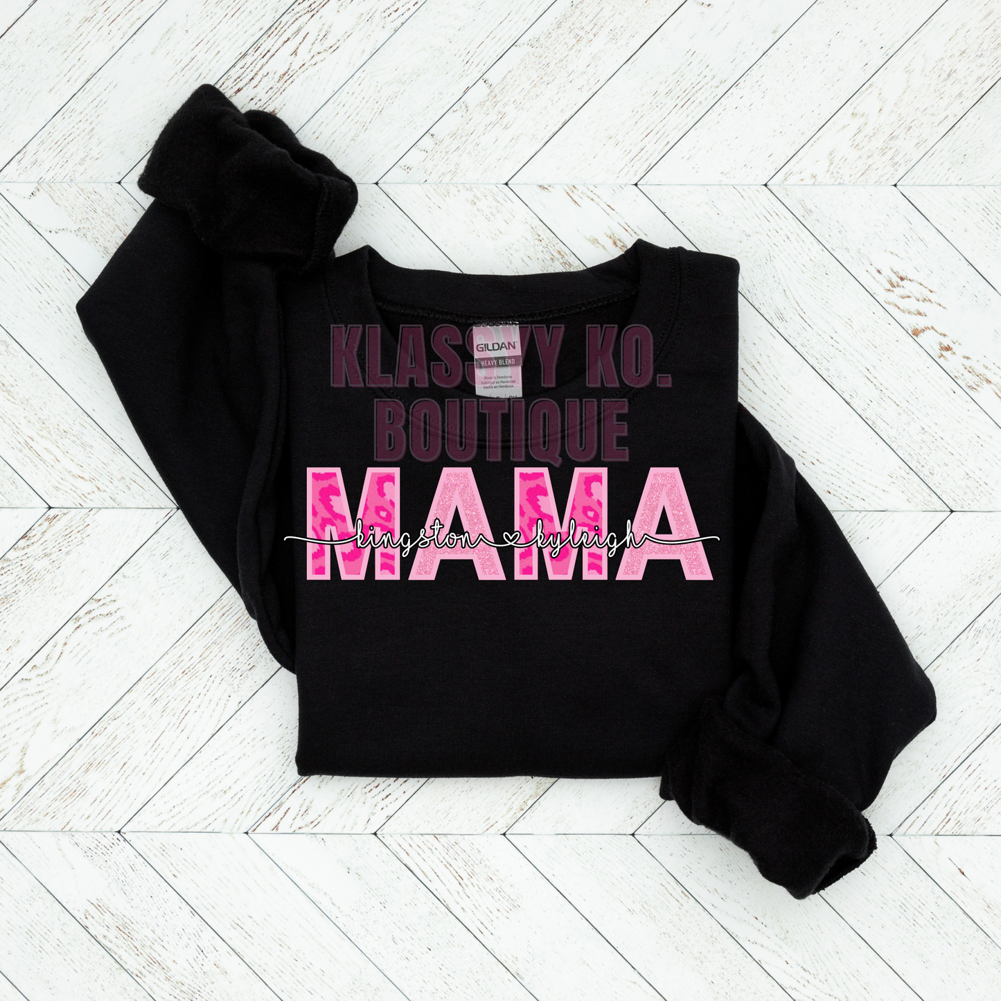 Pink Leopard Mama Shirt W| Kid Names