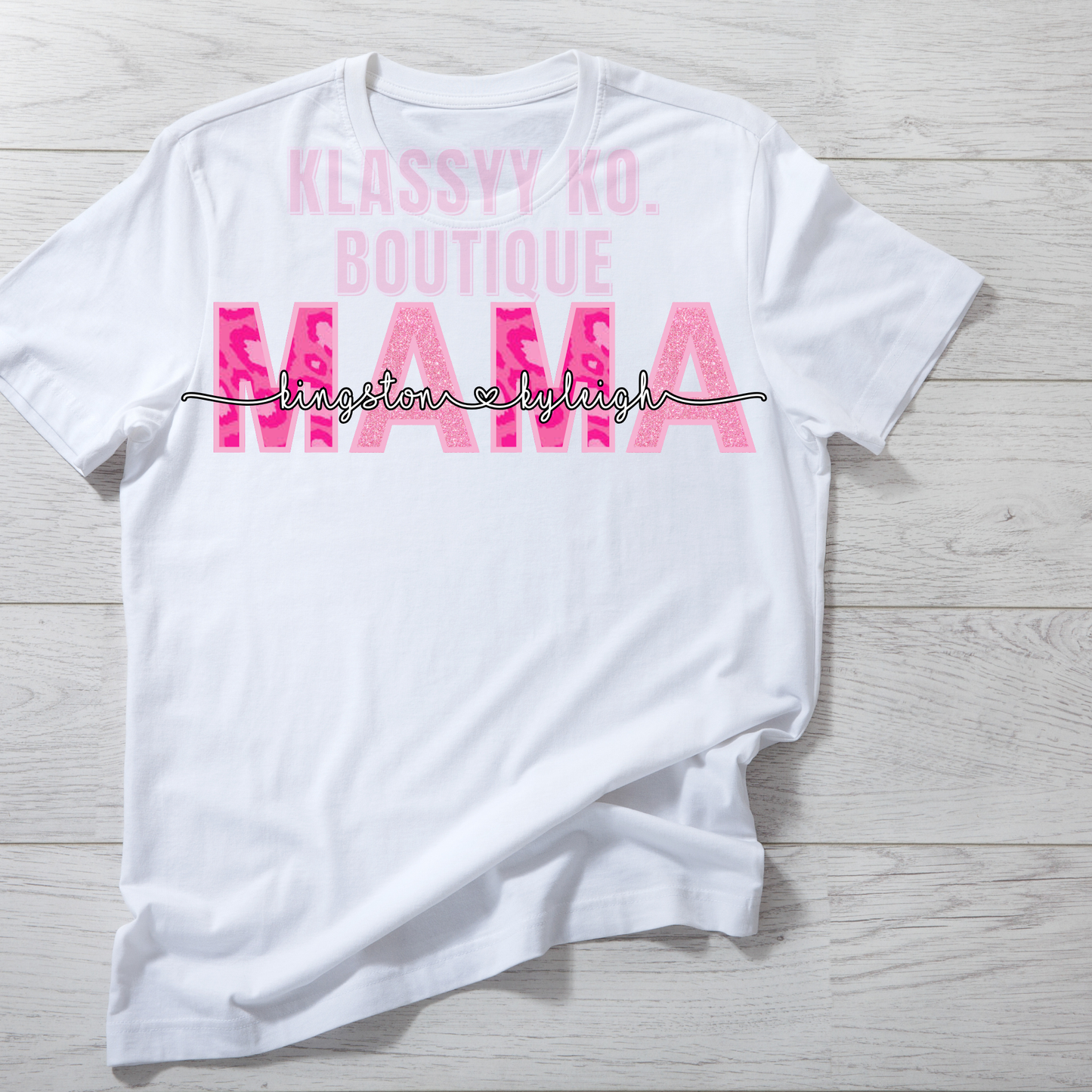 Pink Leopard Mama Shirt W| Kid Names